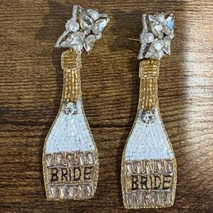 Beaded Bride Champagne Bottle Earrings